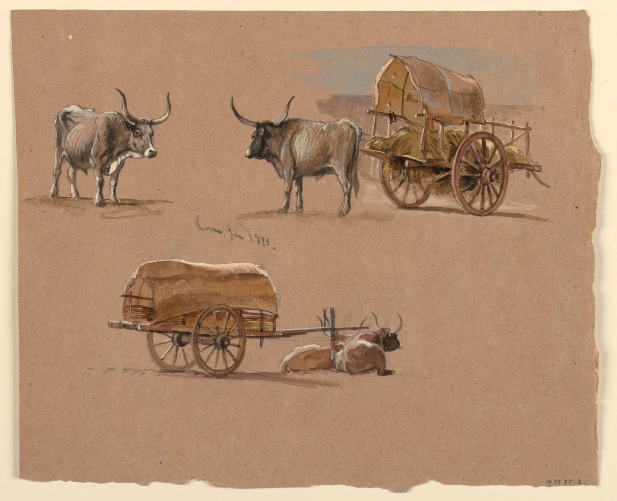 Dibujo, Carretas, Roma, Italia, enero de 1873 de Samuel Colman