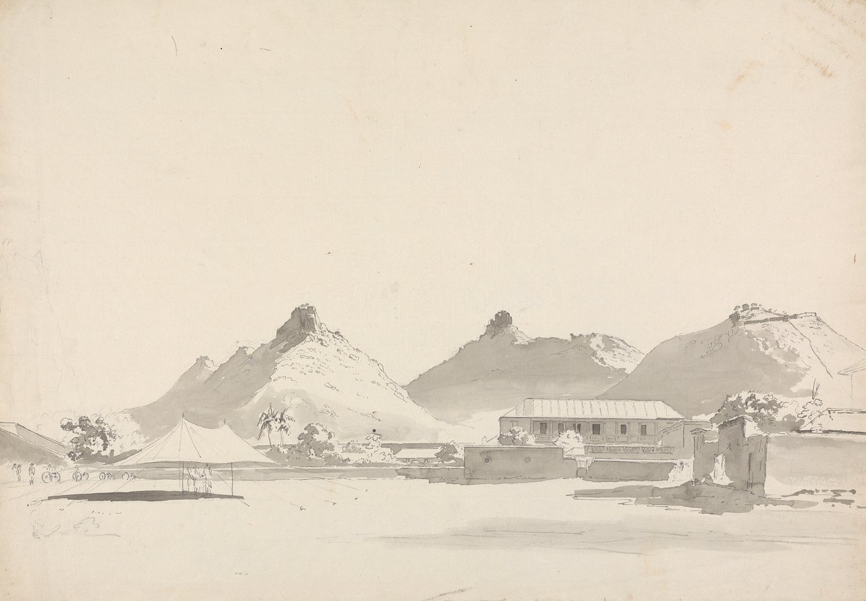 Campamento militar con fuertes en las colinas de detrás de Samuel Davis
