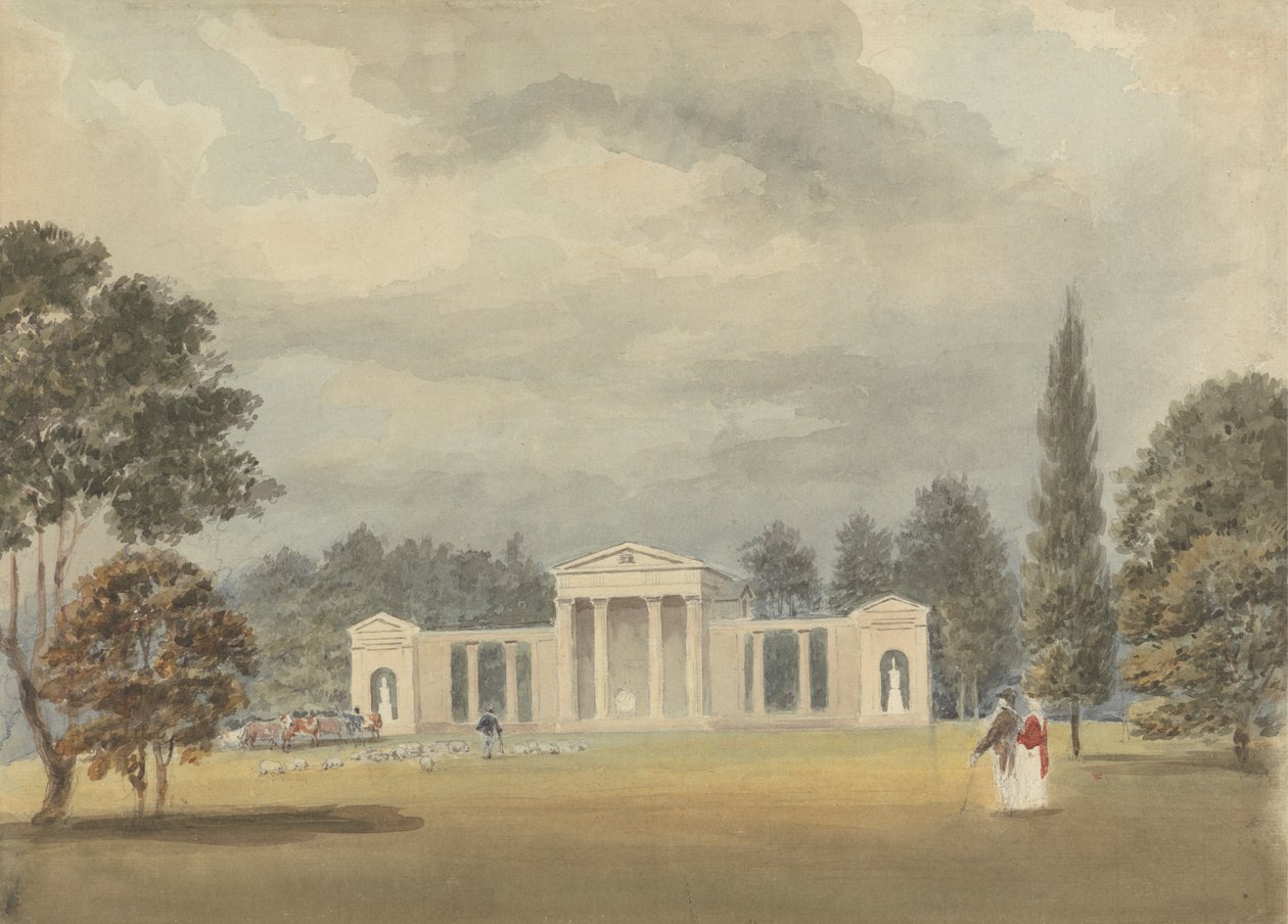 Iglesia parroquial, vista frontal y parcial derecha, Ayot St. Lawrence, Hertfordshire de Samuel Davis