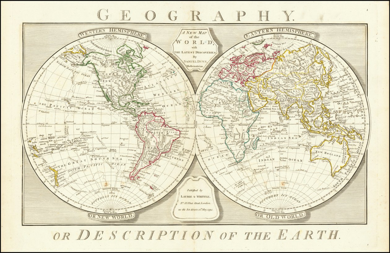 Mapa del mundo de 1794 por Samuel Dunn de Samuel Dunn