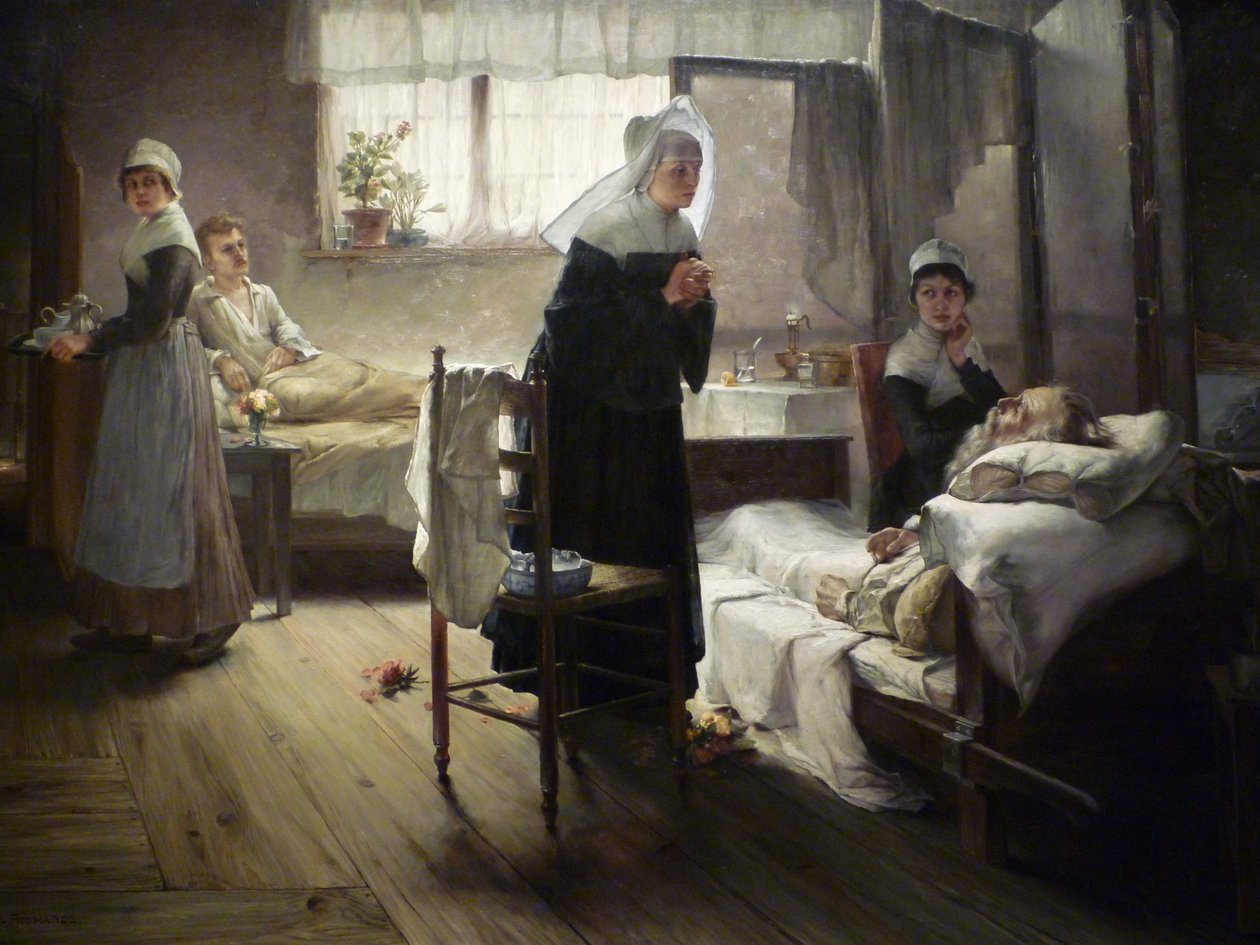 Evangeline descubriendo a su prometido en el hospital de Samuel G. Richards