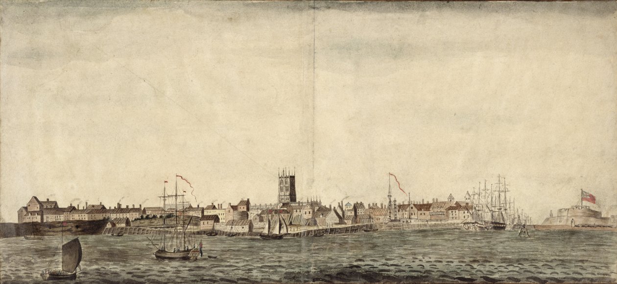 South-east View of Kingston upon Hull (pluma, tinta y aguada sobre papel) de Samuel Heywood