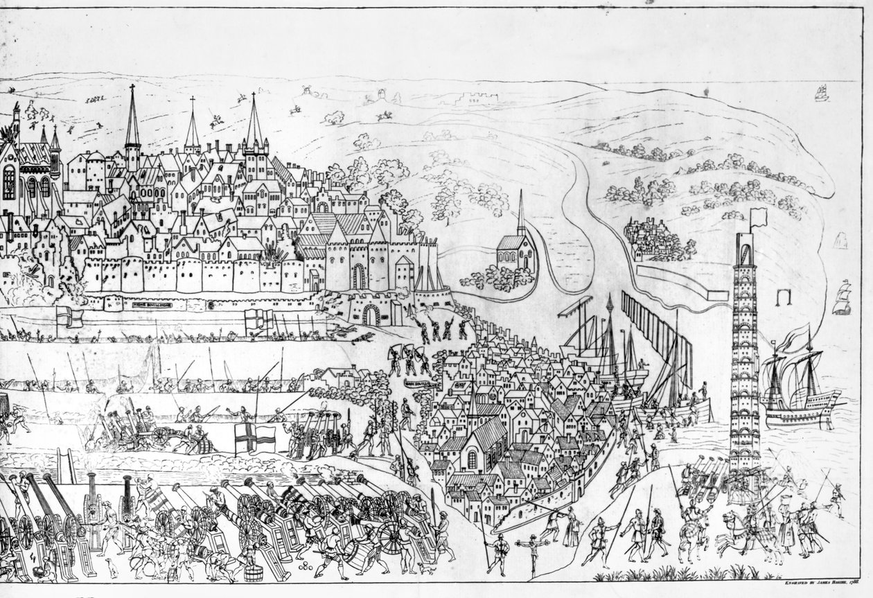 El asedio de Boulogne por el rey Enrique VIII (1491-1547) en 1544, grabado por James Basire, 1788 de Samuel Hieronymous Grimm