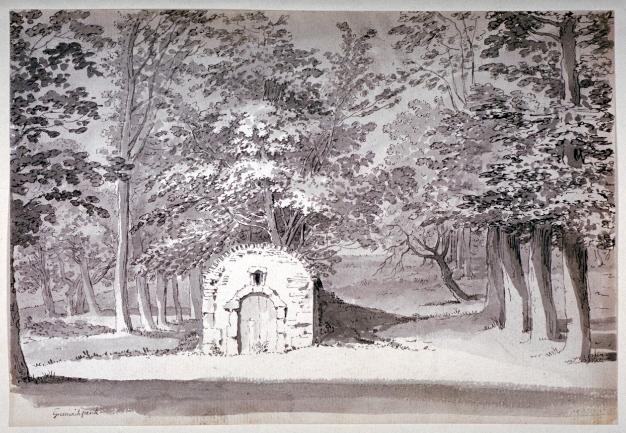 Una casa de hielo o conducto en Greenwich Park, Londres, 1772 de Samuel Hieronymus Grimm