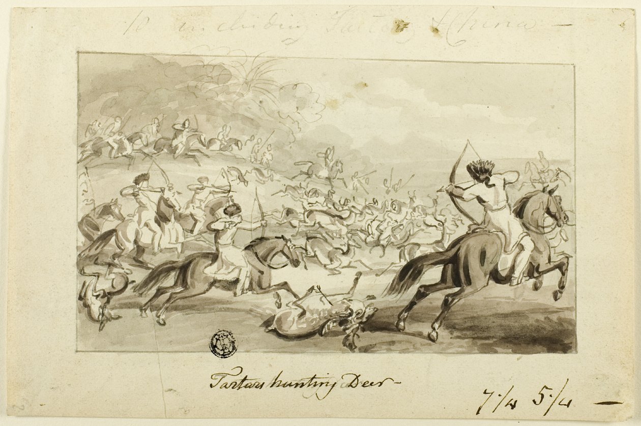 Tártaros cazando ciervos (recto); Concha (verso) de Samuel Howett