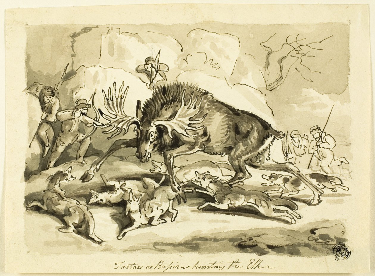 Tártaros o rusos cazando un alce de Samuel Howett