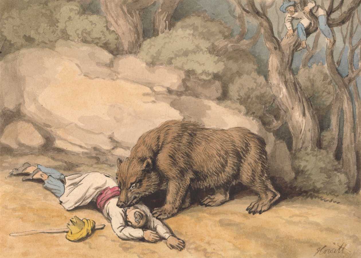 Un oso ataca a un indio caído de Samuel Howitt