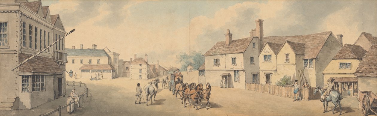 Un carruaje de cuatro caballos atravesando Chippenham, Wiltshire de Samuel Howitt