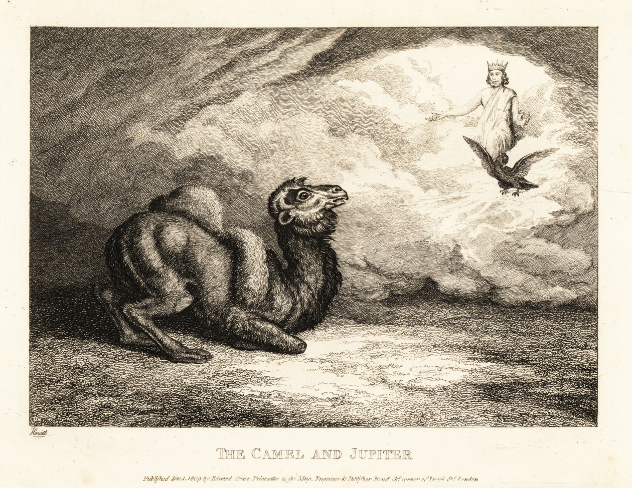 Un camello pidiendo cuernos a Júpiter. 1811 (grabado) de Samuel Howitt