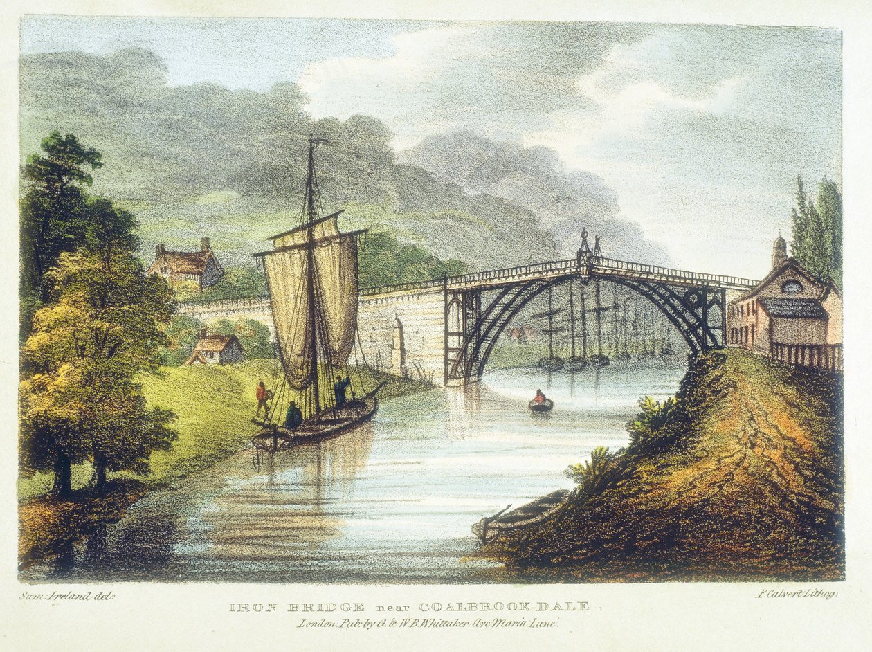 Puente de Hierro sobre el Severn en Ironbridge, Coalbrookdale, Inglaterra, construido 1779 de Samuel Ireland