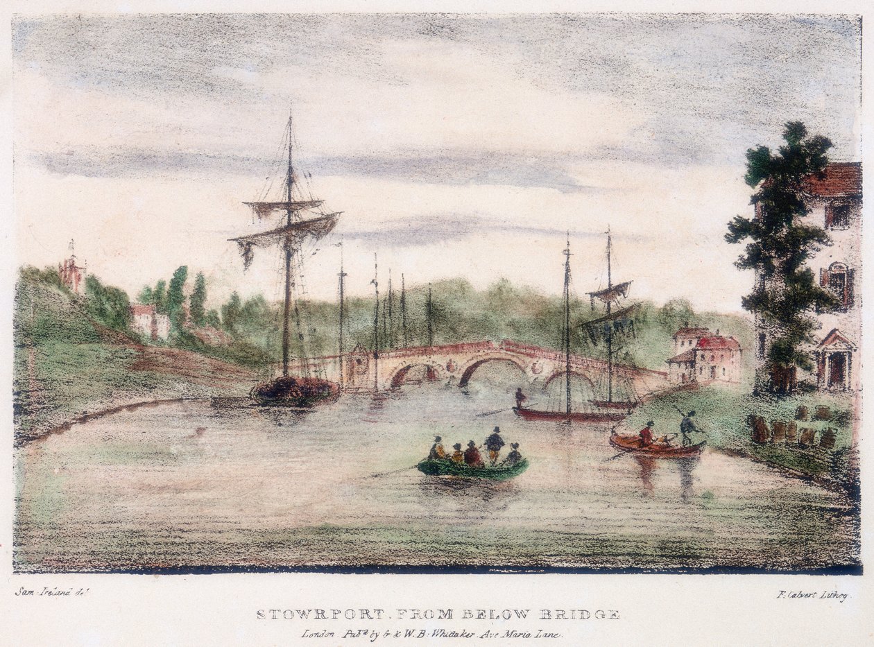 Stourport-on-Severn, Worcestershire, desde debajo del puente, c1795 de Samuel Ireland