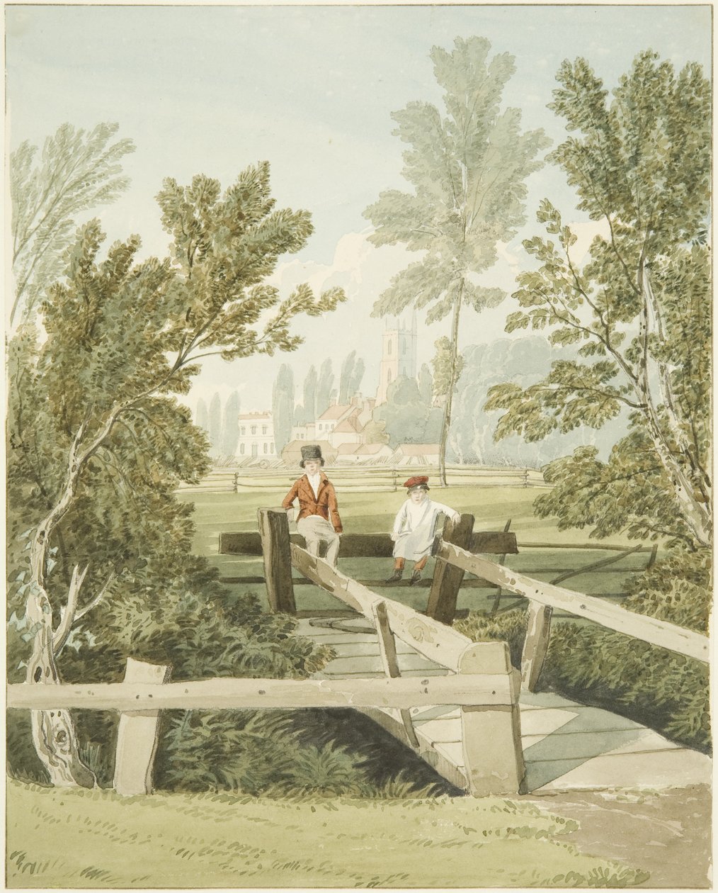 Dos niños en un escalón en Brislington Brook, c.1824 de Samuel Jackson