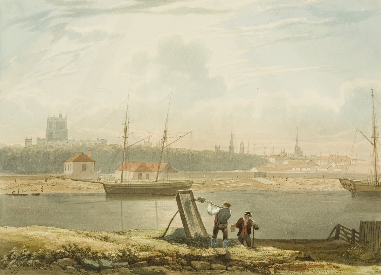 Vista del puerto flotante con la catedral y las iglesias de la ciudad, c. 1825 de Samuel Jackson