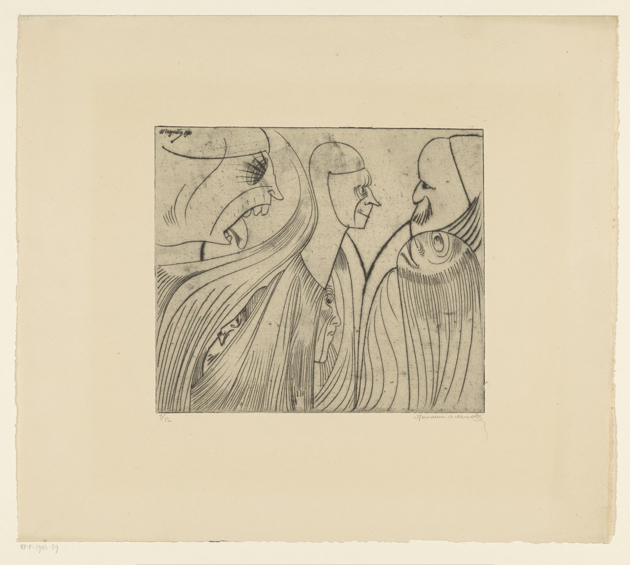 Grupo de figuras y rostro con la lengua fuera de Samuel Jessurun de Mesquita (signed by artist)