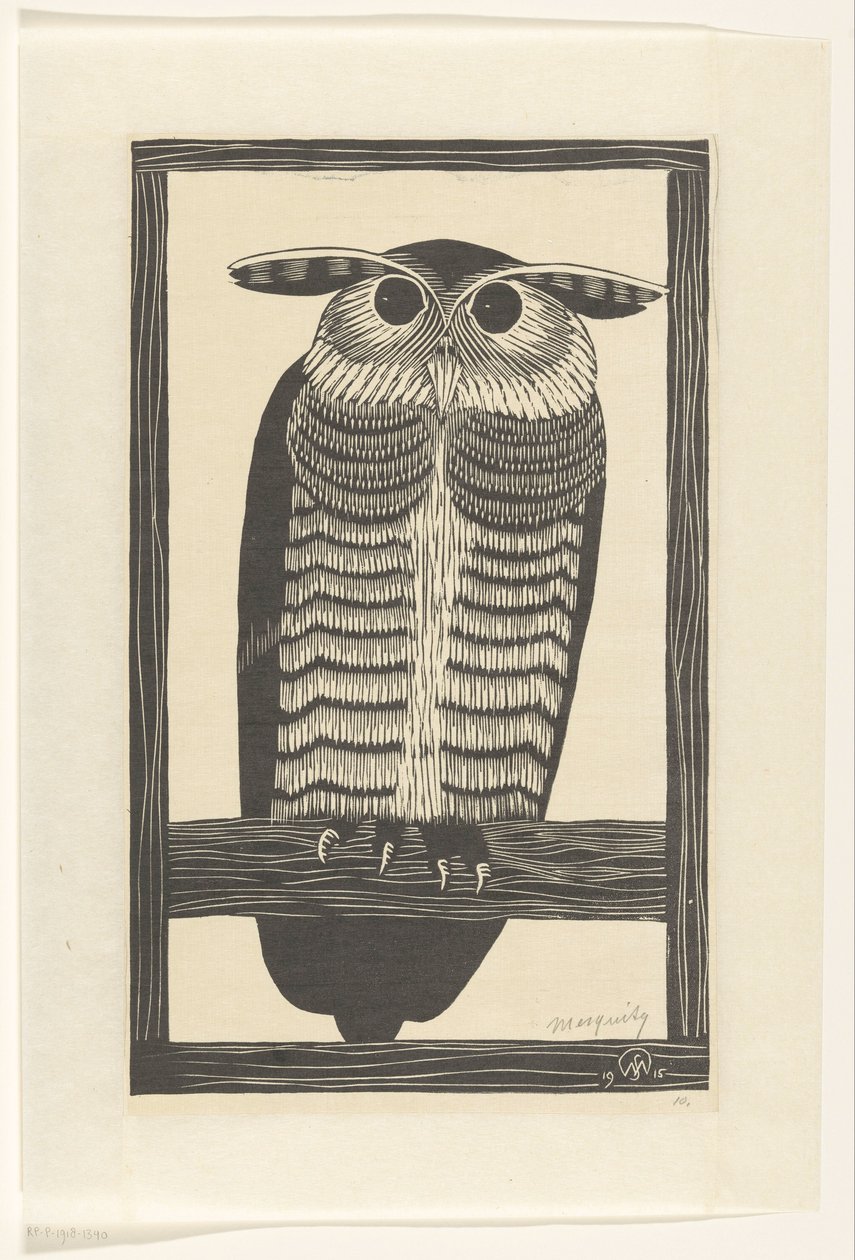 Búho de los cuernos de Samuel Jessurun de Mesquita (signed by artist)