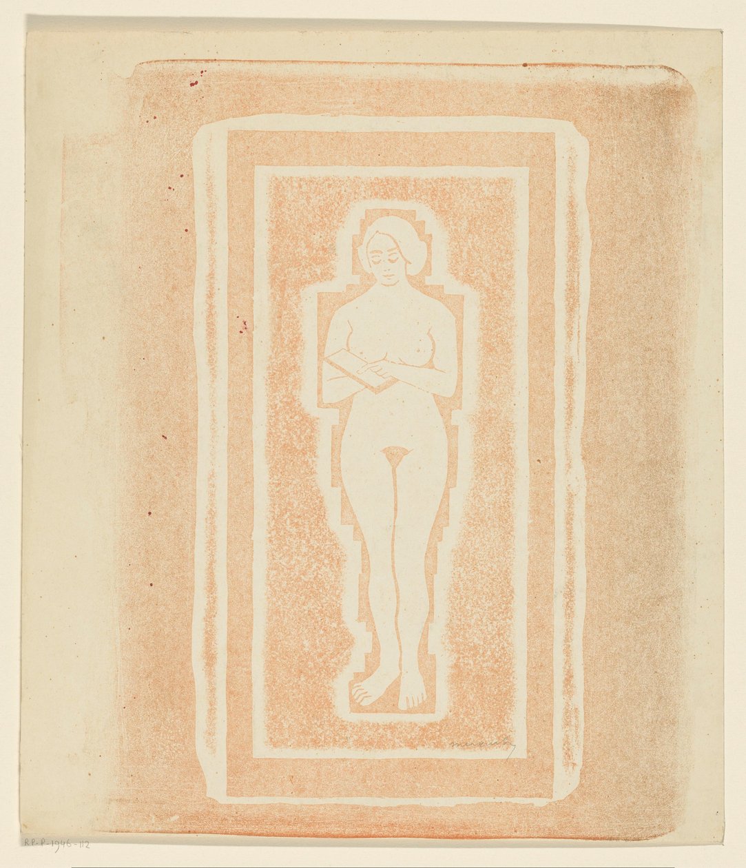 Desnudo con un libro o una losa de piedra en la mano de Samuel Jessurun de Mesquita (signed by artist)