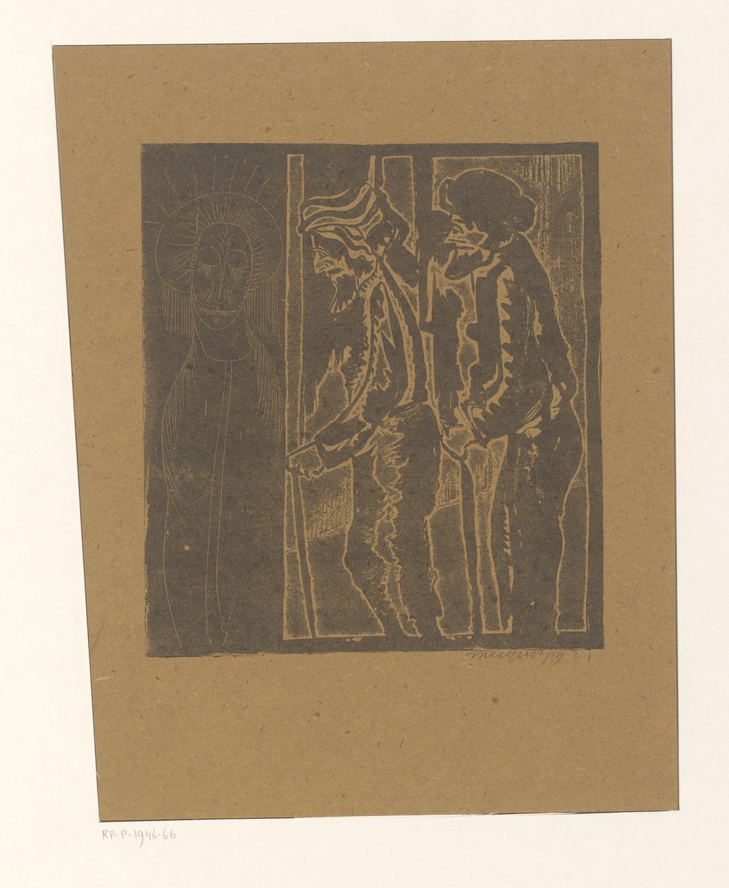 Dos hombres junto a una figura con los ojos cerrados de Samuel Jessurun de Mesquita (signed by artist)