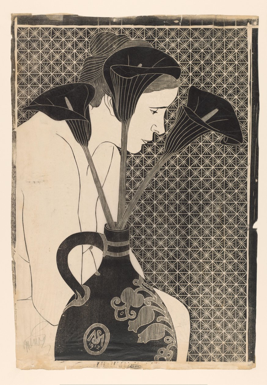 Desnudo femenino detrás de un jarrón con lirios arum
Lirios negros (título original) de Samuel Jessurun de Mesquita (signed by artist)