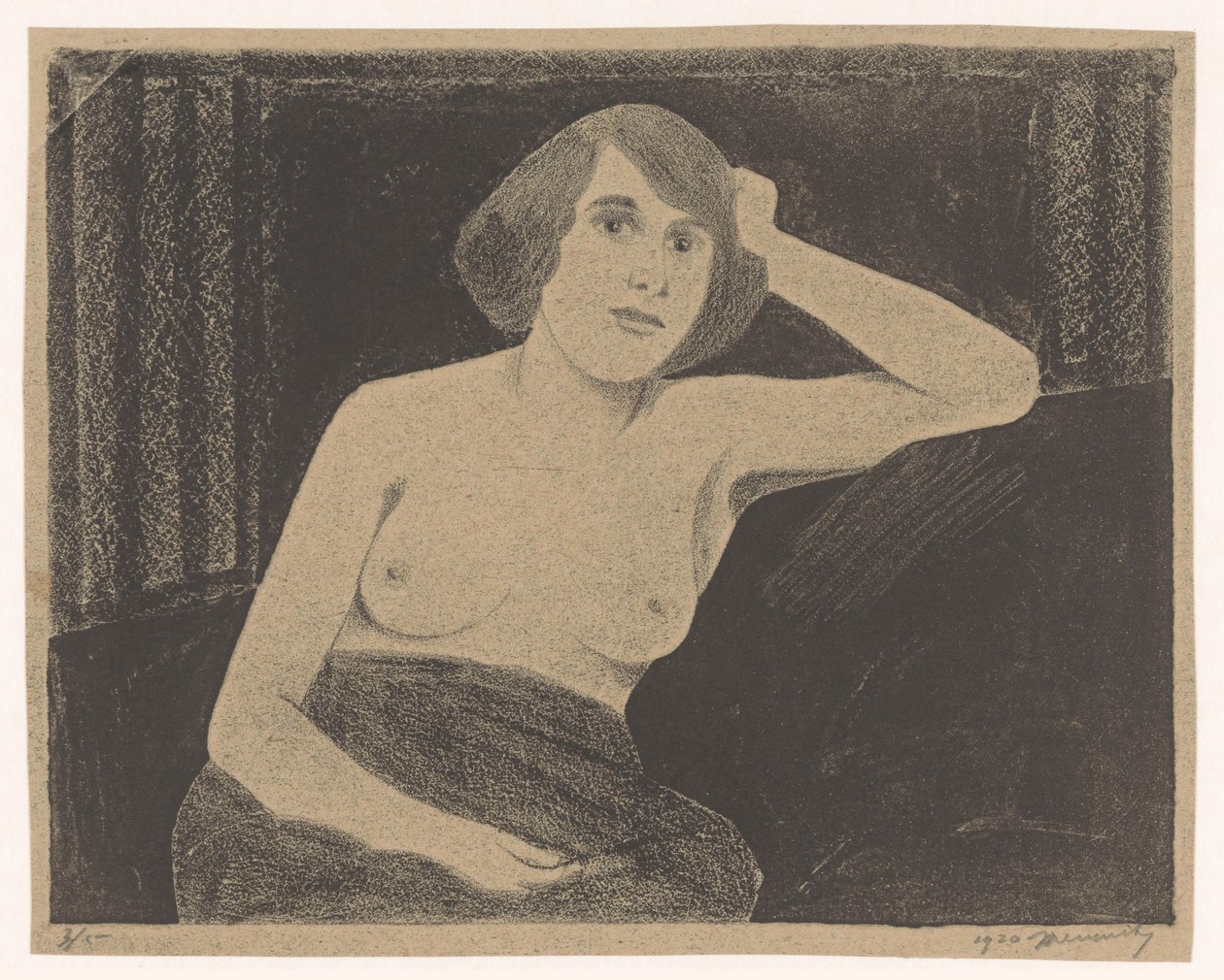 Mujer desnuda, sentada en un banco, con la mano en la cabeza de Samuel Jessurun de Mesquita (signed by artist)