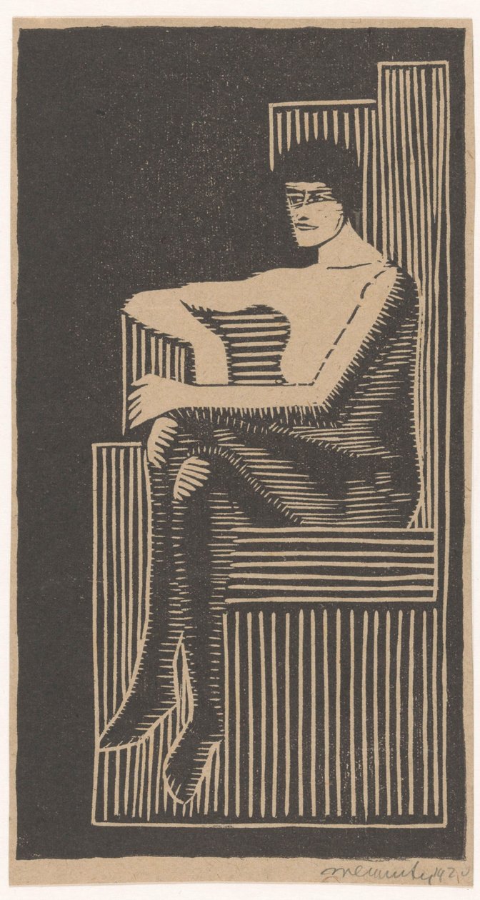Desnudo sentado en un asiento geométrico de Samuel Jessurun de Mesquita (signed by artist)