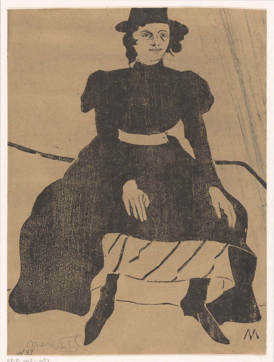 Mujer sentada con sombrero y vestido negro, manos sobre las rodillas de Samuel Jessurun de Mesquita (signed by artist)
