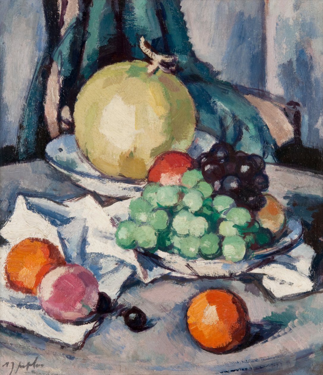 Frutas Mixtas - Melón, Uvas y Manzanas de Samuel John Peploe