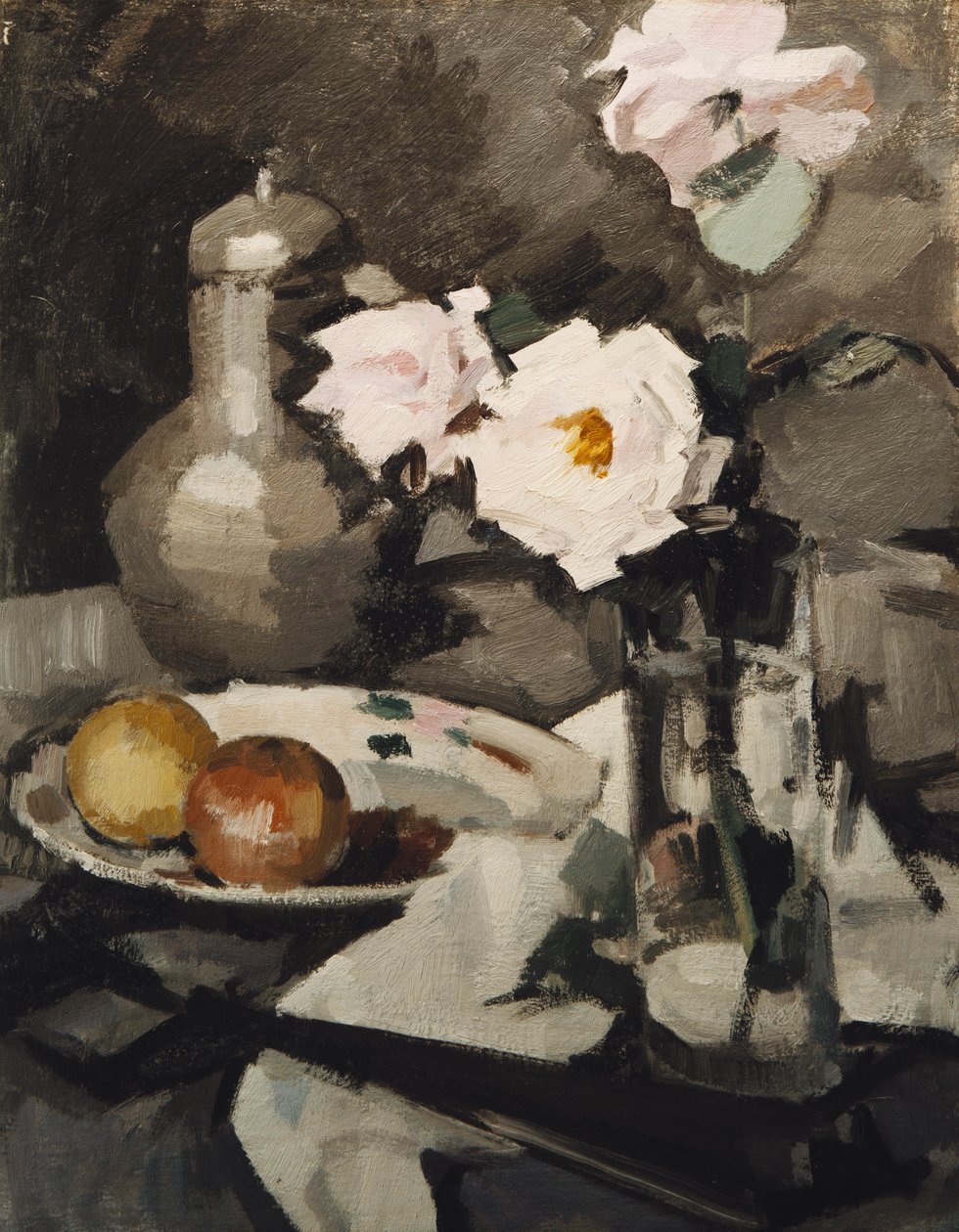 Rosas rosadas en un jarrón de vidrio, c. 1924 de Samuel John Peploe