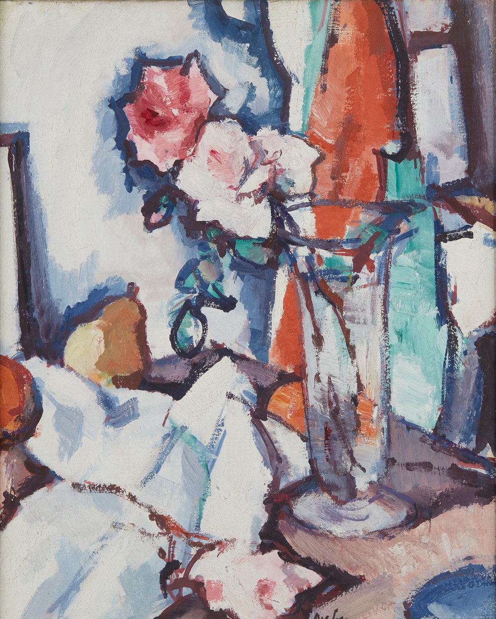Naturaleza muerta de rosas y pera de Samuel John Peploe