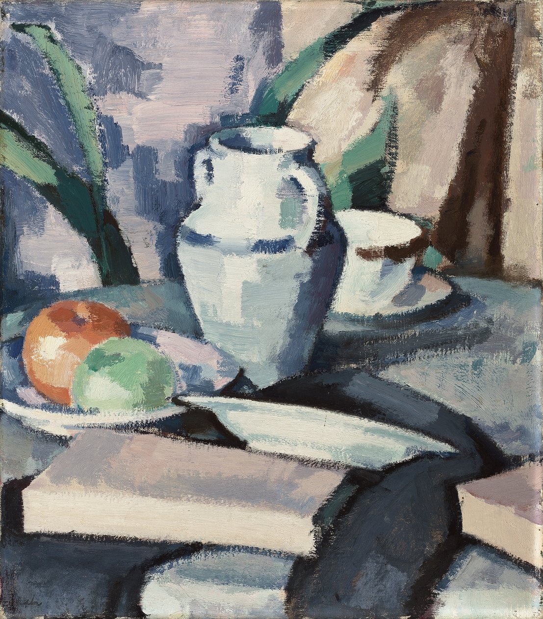 Naturaleza muerta con jarrón y libros de Samuel John Peploe