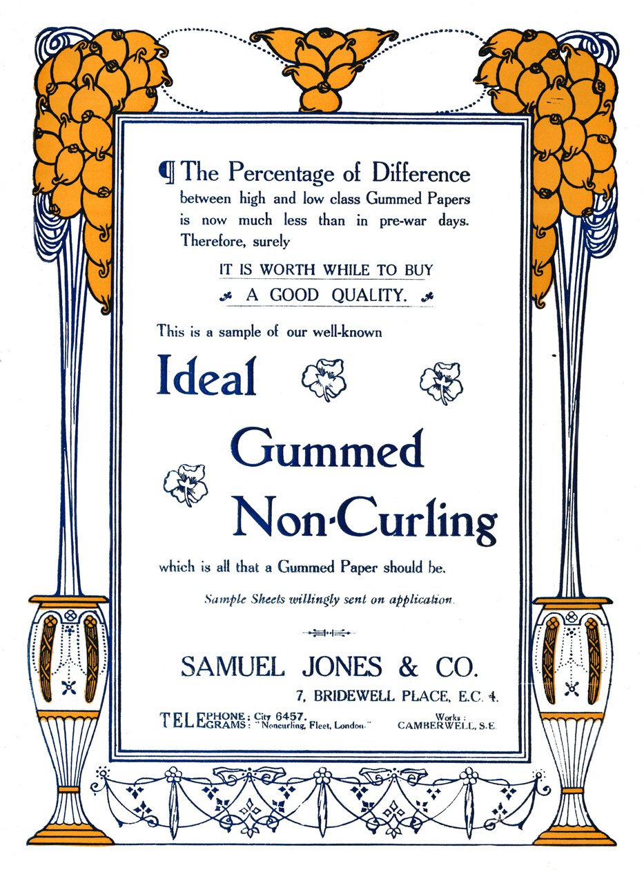 Samuel Jones & Co. - Anuncio de Goma Ideal No Enrollante, 1919 de Samuel Jones