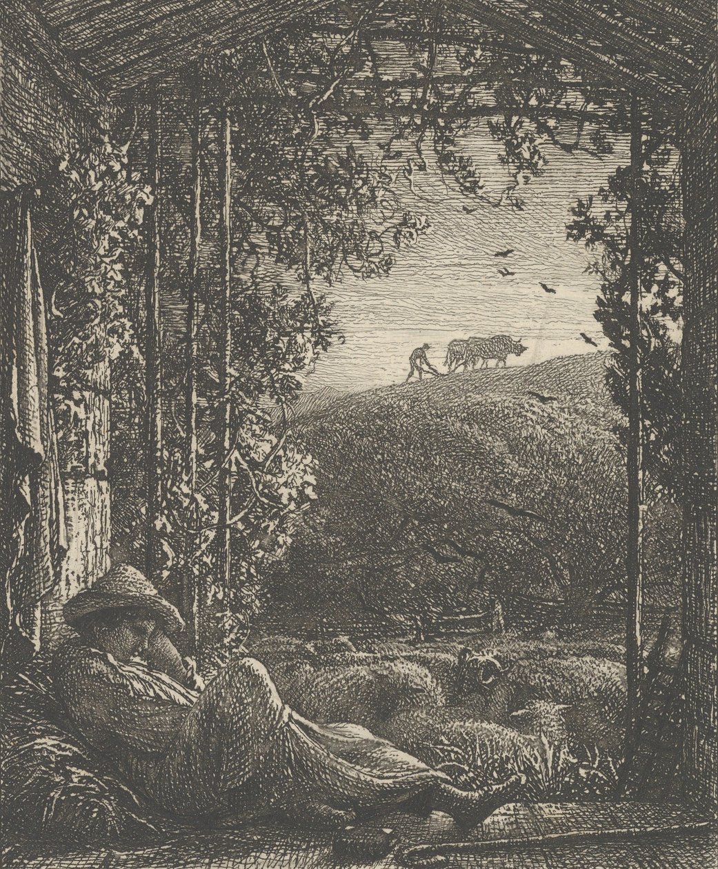 El Pastor Durmiente, Temprano en la Mañana, 1857 de Samuel Palmer