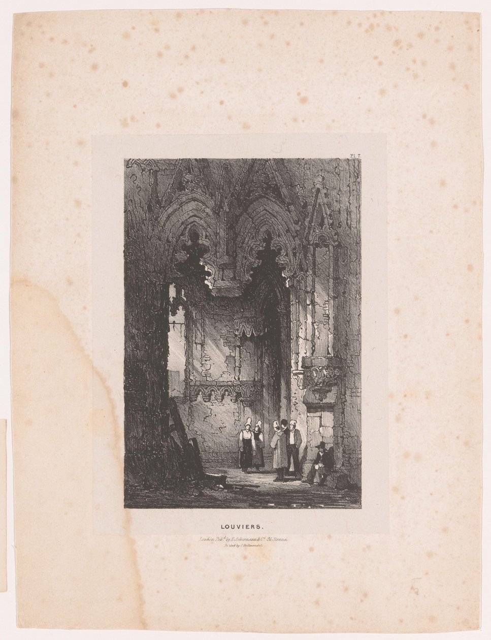Interior de una iglesia en Louviers Louviers (título sobre el objeto) Interiores (título de la serie) Interiores (título de la serie) de Samuel Prout (attributed to)
