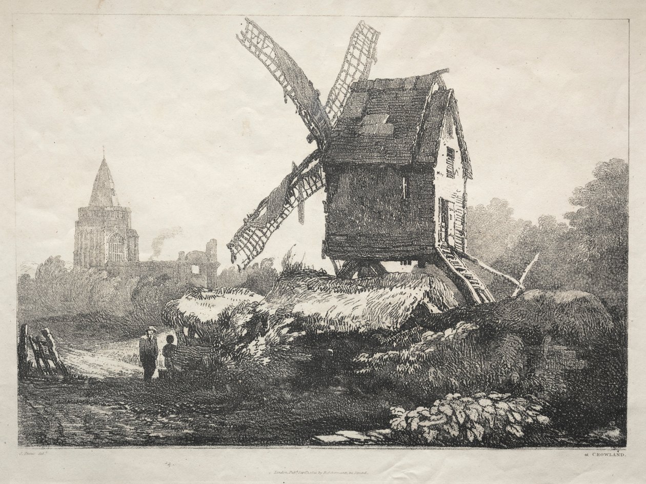 Una serie de edificios antiguos y cabañas rurales en el norte de Inglaterra: En Crowland, Molino de viento, 182 de Samuel Prout