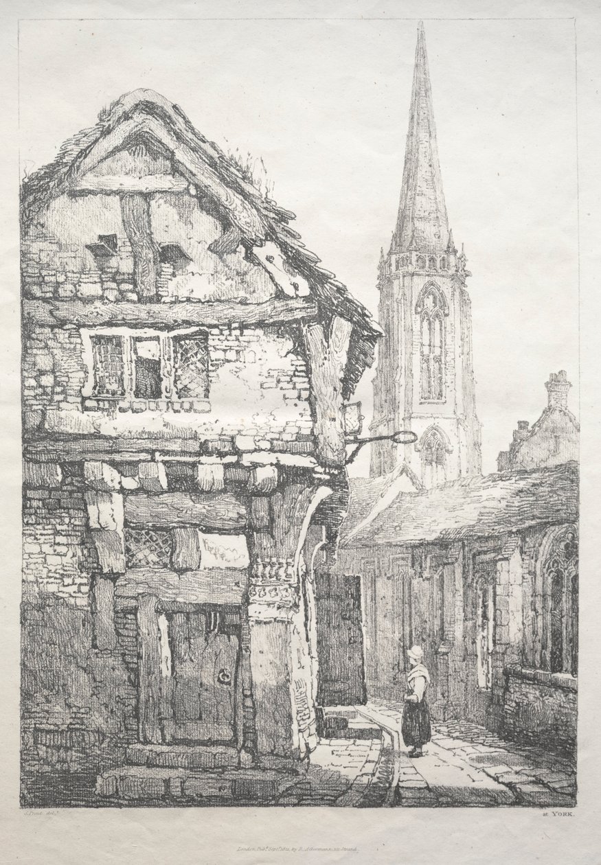 Una serie de edificios antiguos y cabañas rurales en el norte de Inglaterra: En York, Calle..., 1821 de Samuel Prout