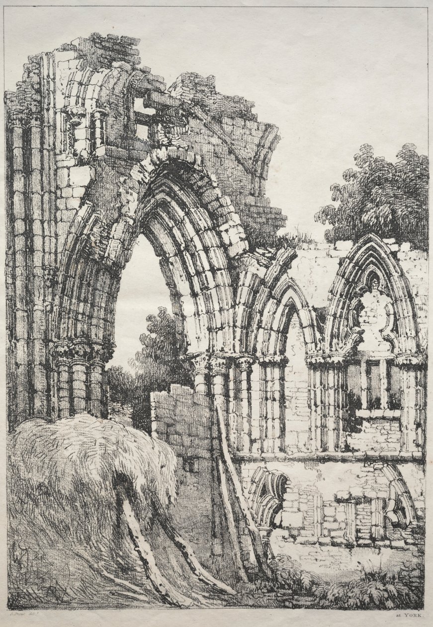 Una serie de edificios antiguos y cabañas rurales en el norte de Inglaterra: En York, Ruinas, 1821 de Samuel Prout