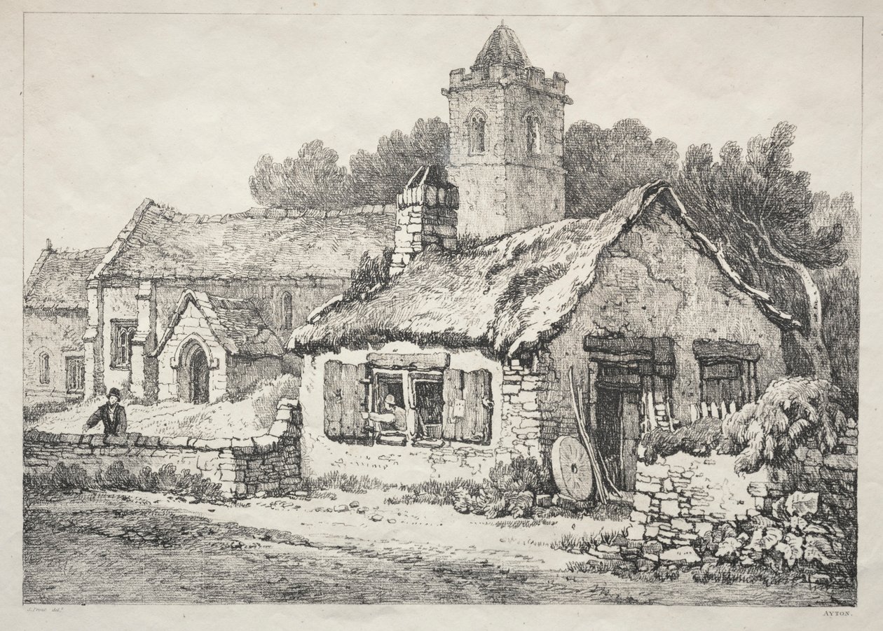 Una serie de edificios antiguos y cabañas rurales en el norte de Inglaterra: Ayton, 1821 de Samuel Prout
