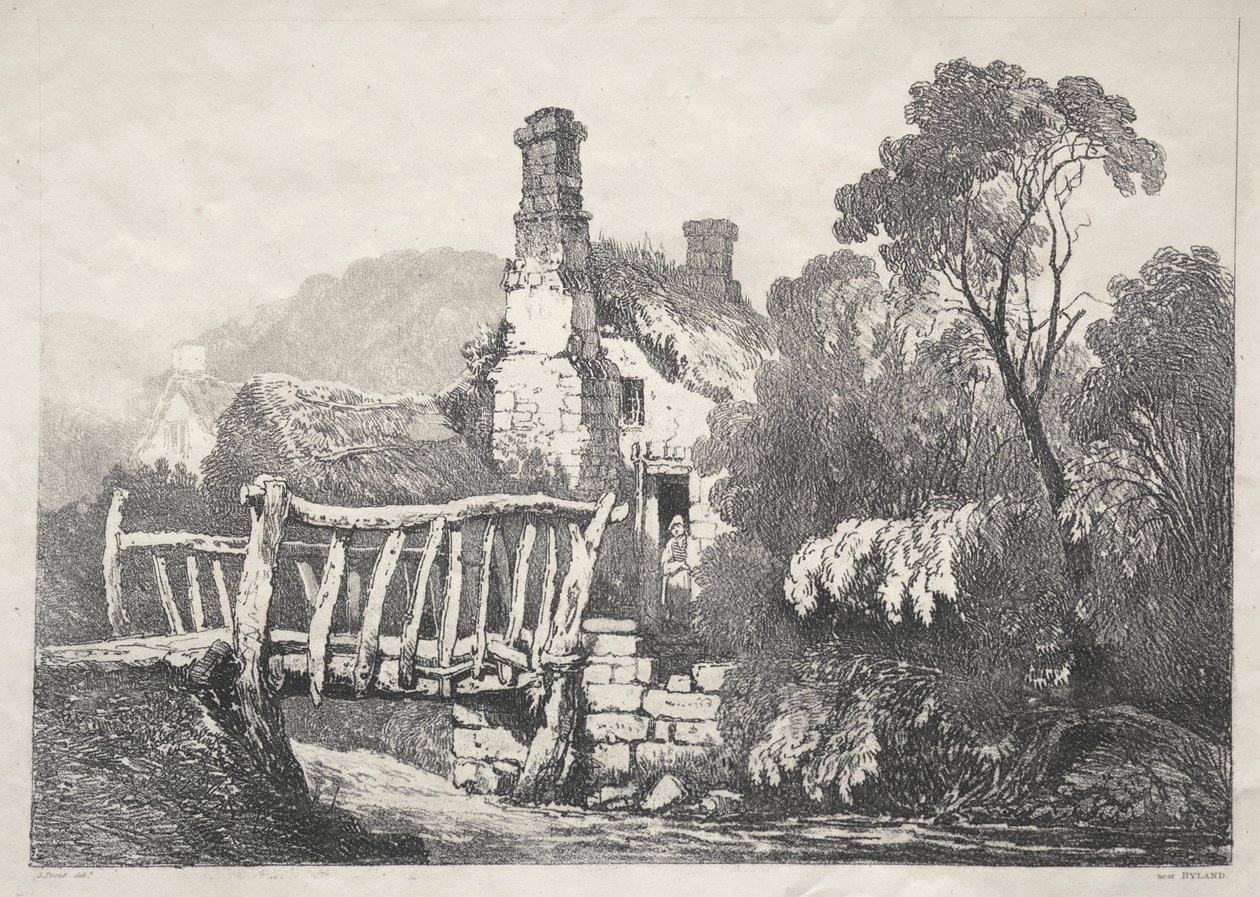 Una serie de edificios antiguos y cabañas rurales en el norte de Inglaterra: Cerca de Byland, 1821 de Samuel Prout