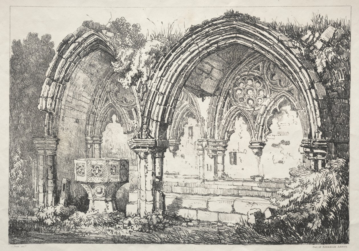 A Series of Ancient Buildings and Rural Cottages in the North of England:  Part of Kirkham Abbey de Samuel Prout