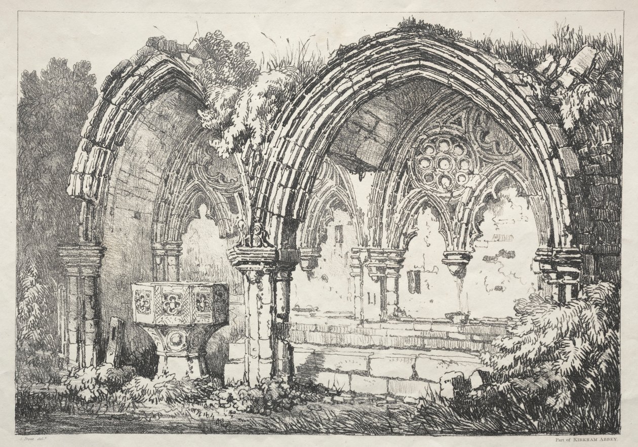 Una serie de edificios antiguos y cabañas rurales en el norte de Inglaterra: Parte de la Abadía de Kirkham, 182 de Samuel Prout