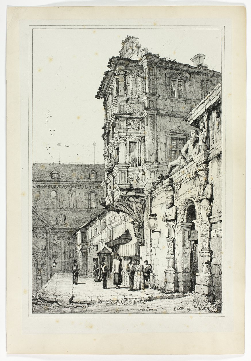 Ancien Palais, Bamberg, a partir de facsímiles de bocetos realizados en Flandes y Alemania de Samuel Prout