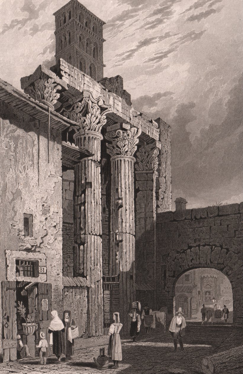 Columnas del Templo de Marte Ultor, Roma, Lacio, Italia, grabado en acero de Samuel Prout (1783-1852) dibujo, ca 15x115 cm de Samuel Prout