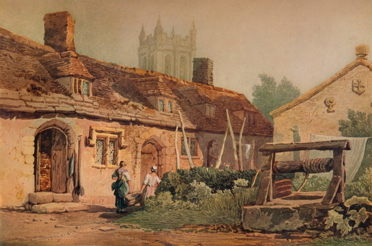 Cabañas en Glastonbury, c1819 de Samuel Prout