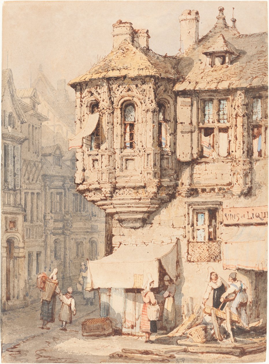 Escena callejera francesa con una torreta medieval de Samuel Prout