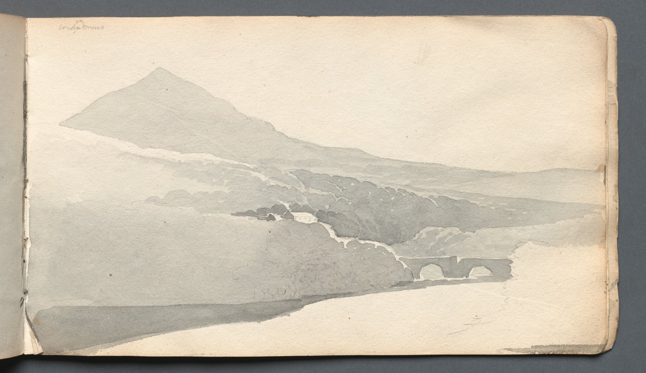 Cuaderno de bocetos: "Paisaje montañoso con puente" de Samuel Prout