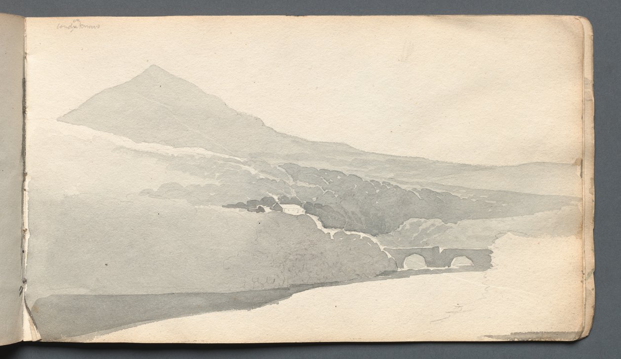 Cuaderno de bocetos: paisaje montañoso con puente, 1814 de Samuel Prout