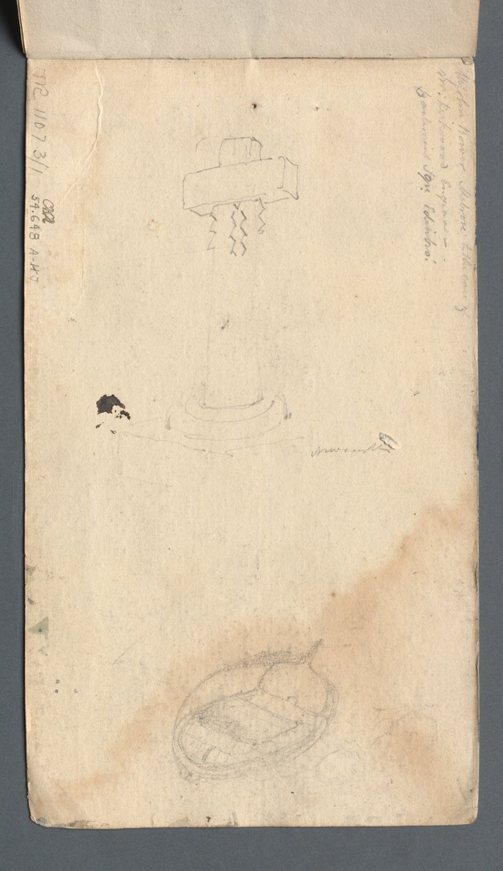 Cuaderno de bocetos: Estudio de cruz y bote en la contraportada, 1814 de Samuel Prout