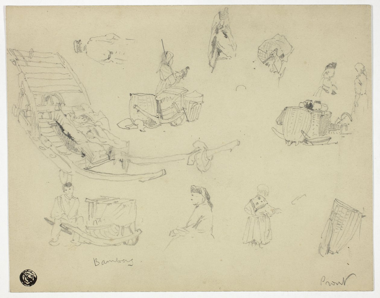 Bocetos de figuras, trineos en Bambarg de Samuel Prout