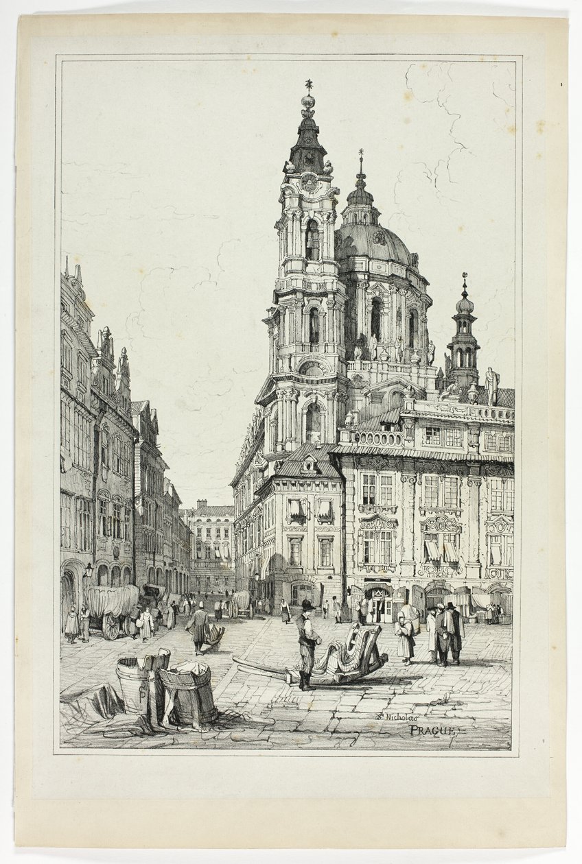 San Nicolás, Praga, a partir de facsímiles de bocetos realizados en Flandes y Alemania de Samuel Prout