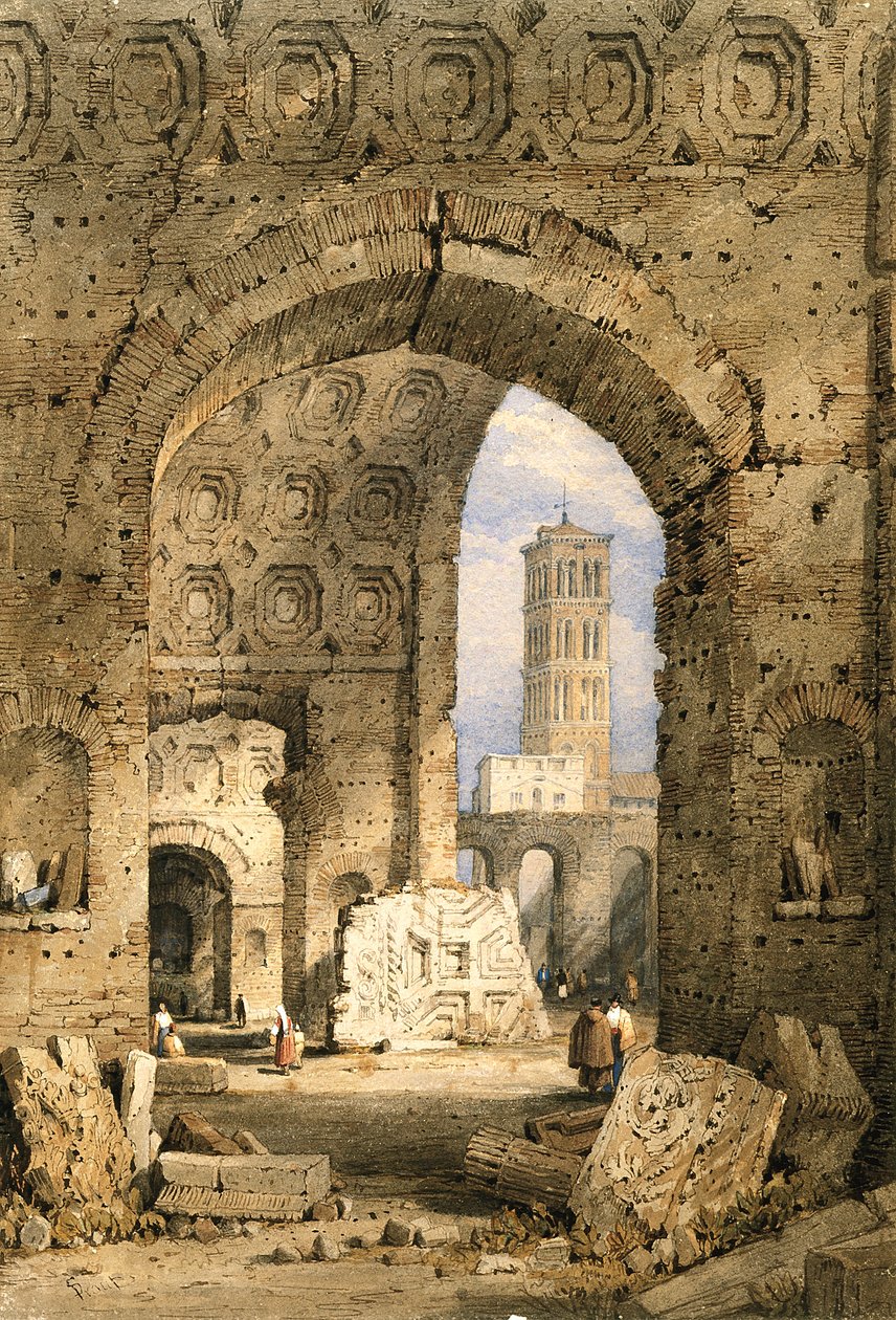 Templo de la Paz, Foro Romano (acuarela y gouache sobre papel blanco) de Samuel Prout