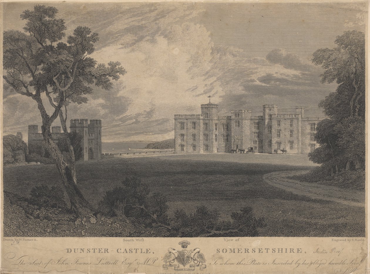 Vista suroeste del castillo de Dunster, Somersetshire de Samuel Rawle
